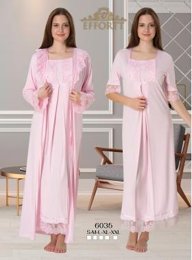 Effortt 6035 PEMBE Dantelli Sabahlıklı Lohusa Gecelik Takımı